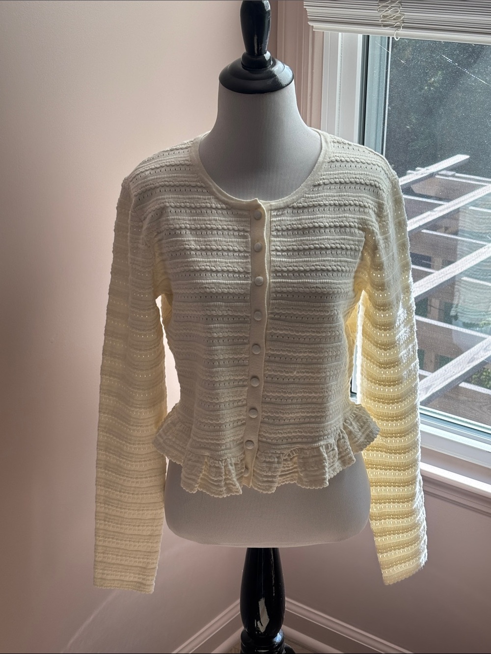 CAROLINE CONSTAS Cream Pointelle Cardigan New Size Small